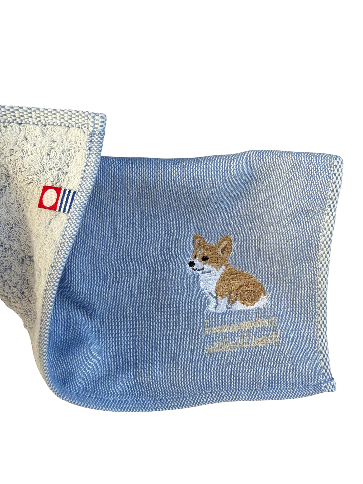 コーギー《おすわり》の刺繡ハンカチ