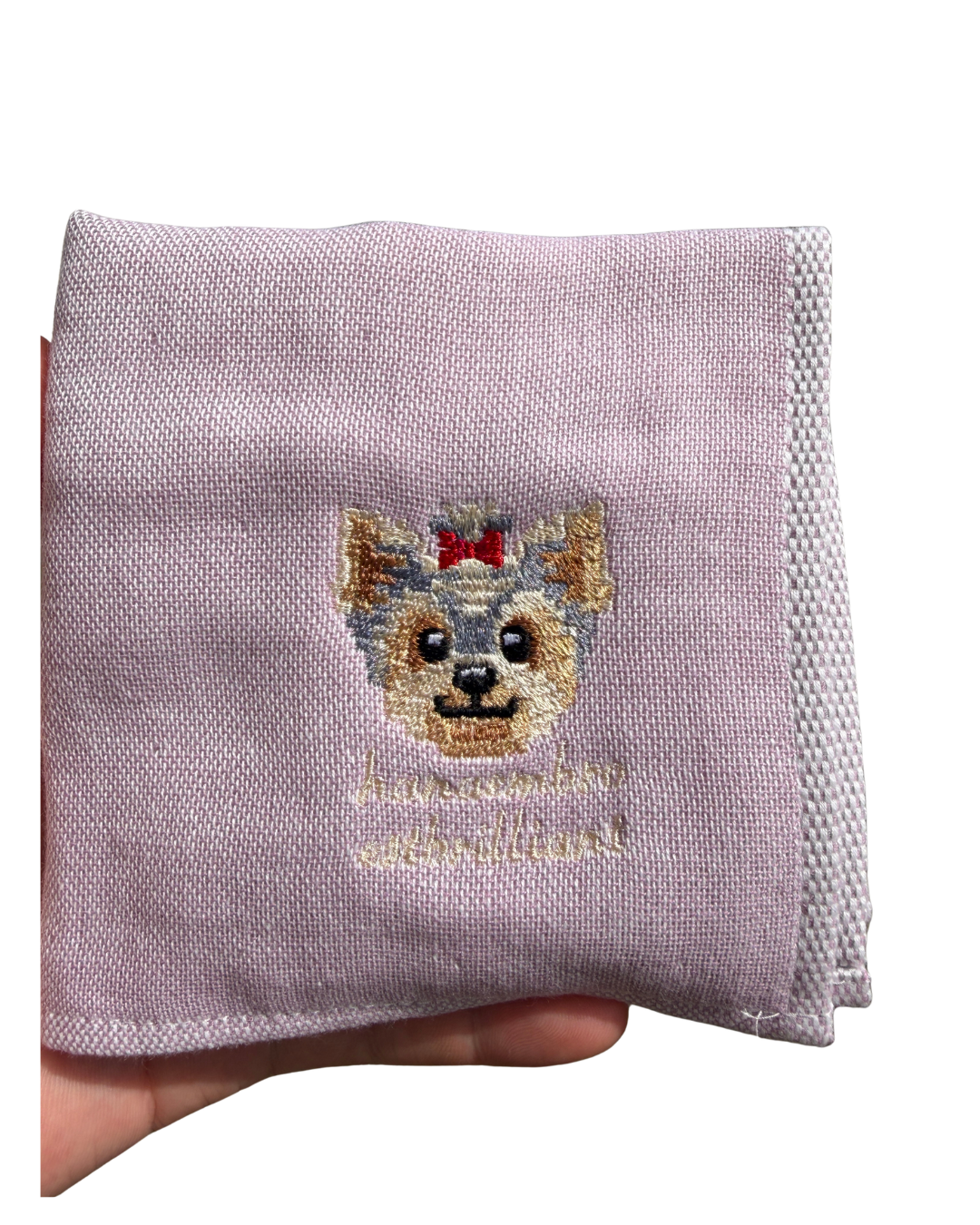 ヨークシャテリアの刺繡ハンカチ