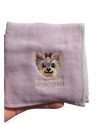 ヨークシャテリアの刺繡ハンカチ