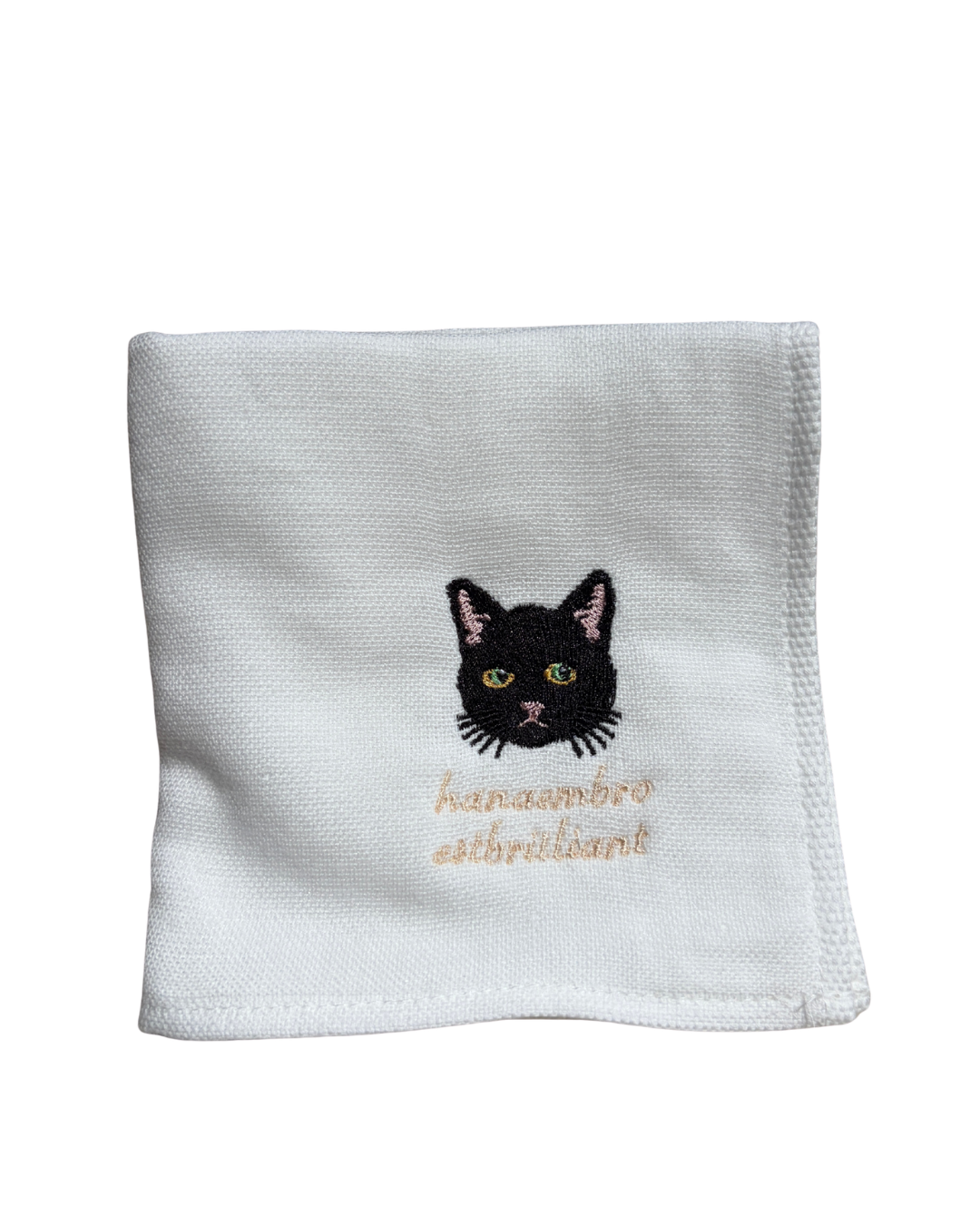 黒猫の刺繡ハンカチ