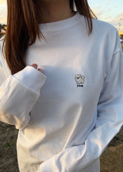 ポメラニアンのワンポイント刺繡ロングTシャツ(ホワイト)
