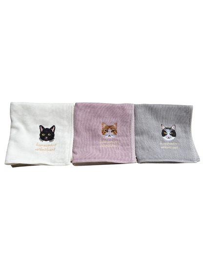 茶トラ猫の刺繡ハンカチ