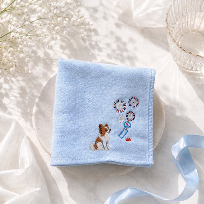 あの夏の花火と風鈴 《おすわり》刺繍ハンカチ