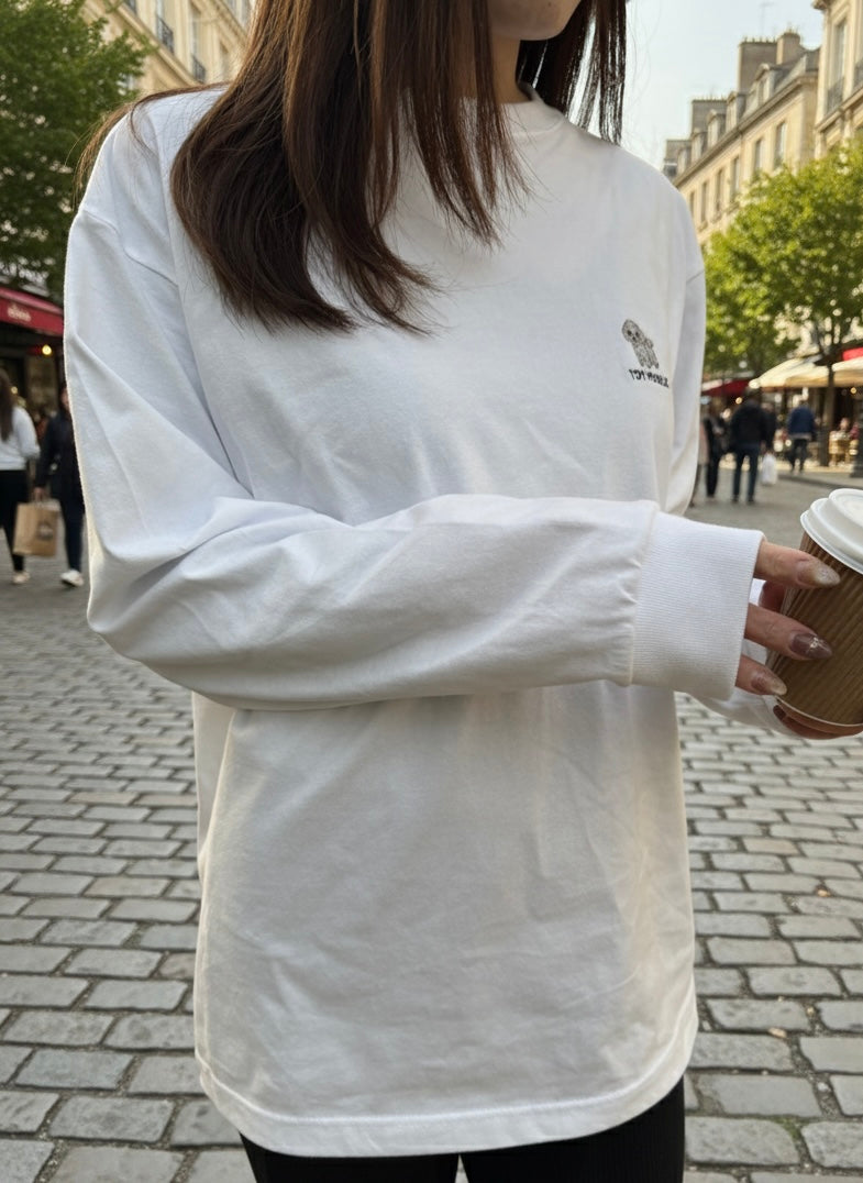 トイプードルのワンポイント刺繡ロングTシャツ(シルバー)