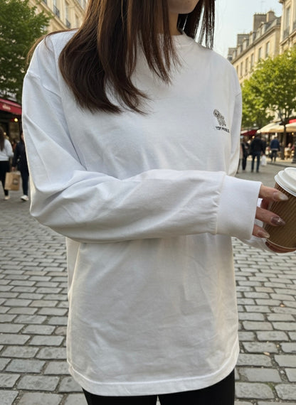 トイプードルのワンポイント刺繡ロングTシャツ(シルバー)
