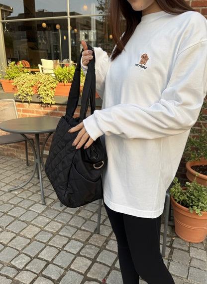 トイプードルのワンポイント刺繡ロングTシャツ (レッド)