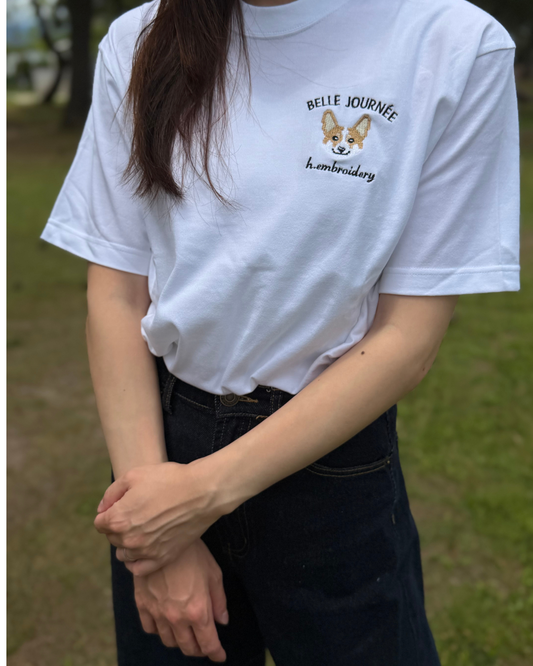 コーギーの刺繡Tシャツ
