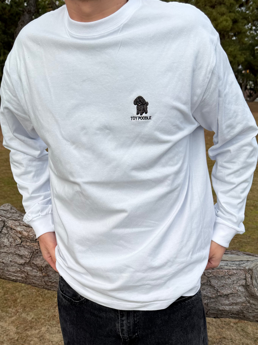 トイプードルのワンポイント刺繡ロングTシャツ (ブラック)