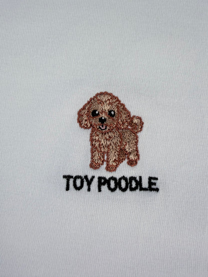 トイプードルのワンポイント刺繡ロングTシャツ (レッド)
