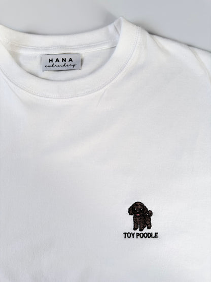 トイプードルのワンポイント刺繡ロングTシャツ (ブラック)