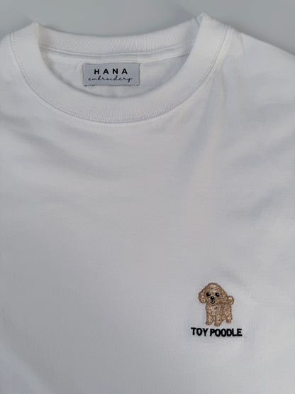 トイプードルのワンポイント刺繡ロングTシャツ (アプリコット)