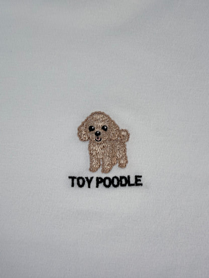 トイプードルのワンポイント刺繡ロングTシャツ (アプリコット)