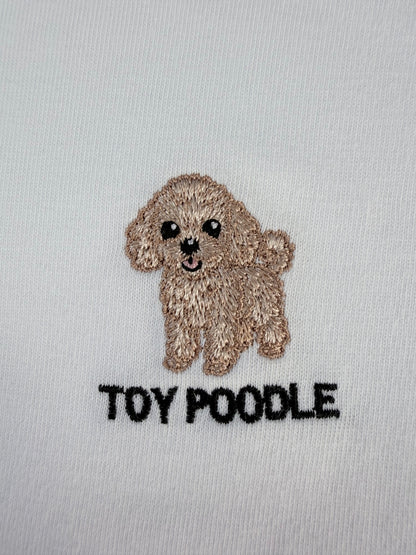 トイプードルのワンポイント刺繡ロングTシャツ (アプリコット)