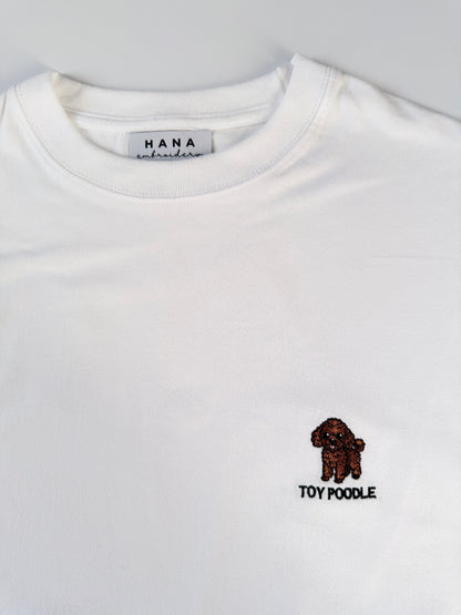 トイプードルのワンポイント刺繡ロングTシャツ (ブラウン)