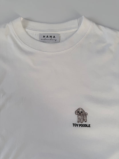 トイプードルのワンポイント刺繡ロングTシャツ(シルバー)