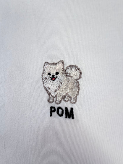 ポメラニアンのワンポイント刺繡ロングTシャツ(ホワイト)