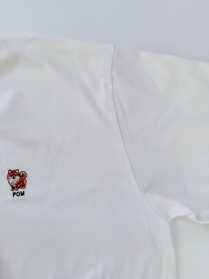 ポメラニアンのワンポイント刺繡ロングTシャツ(オレンジ)