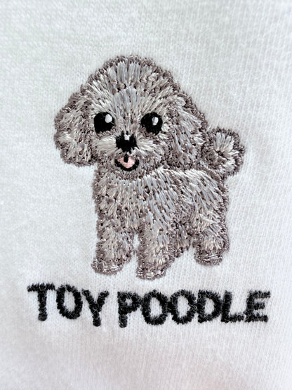 トイプードルのワンポイント刺繡ロングTシャツ(シルバー)