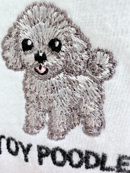トイプードルのワンポイント刺繡ロングTシャツ(シルバー)
