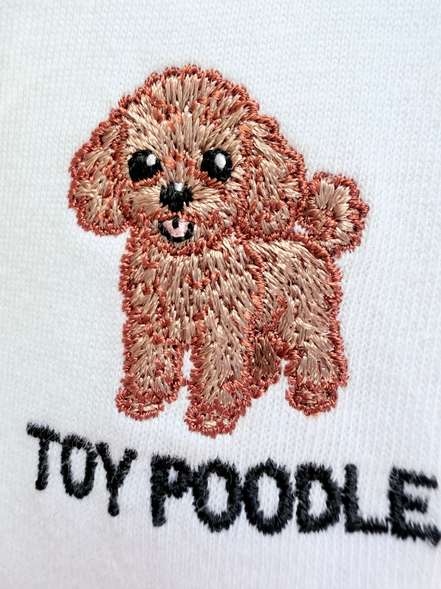 トイプードルのワンポイント刺繡ロングTシャツ (レッド)