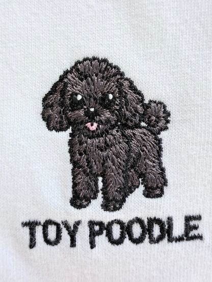 トイプードルのワンポイント刺繡ロングTシャツ (ブラック)