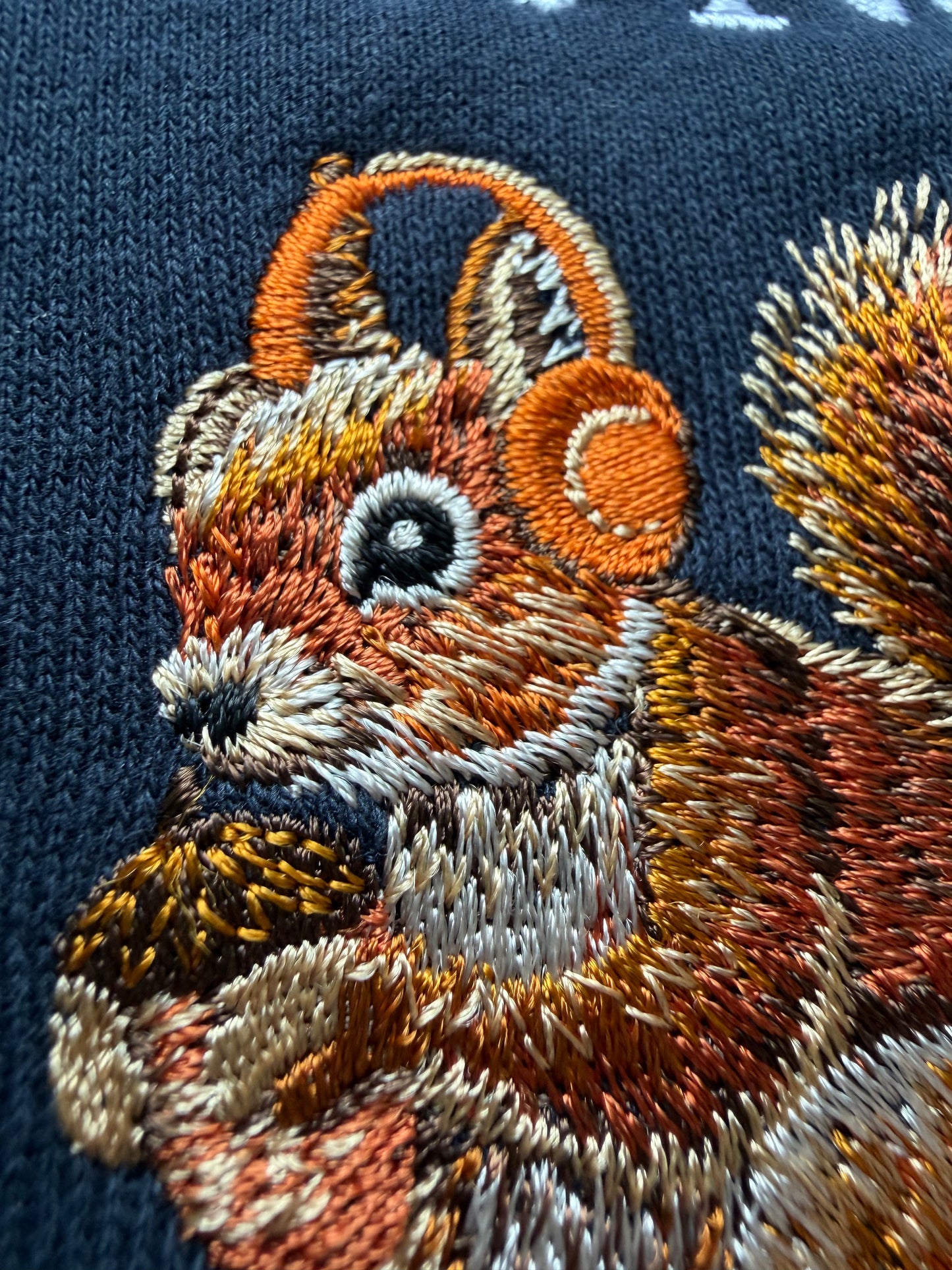 音楽を楽しむリスの刺繍スウェット