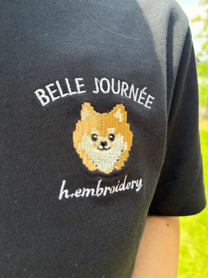 ポメラニアンの刺繡Tシャツ