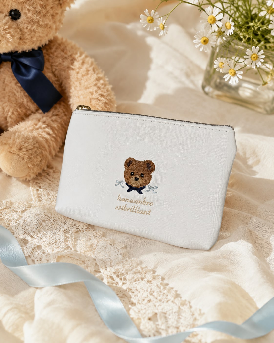 HANA Bear - Blue Ribbon Pouch