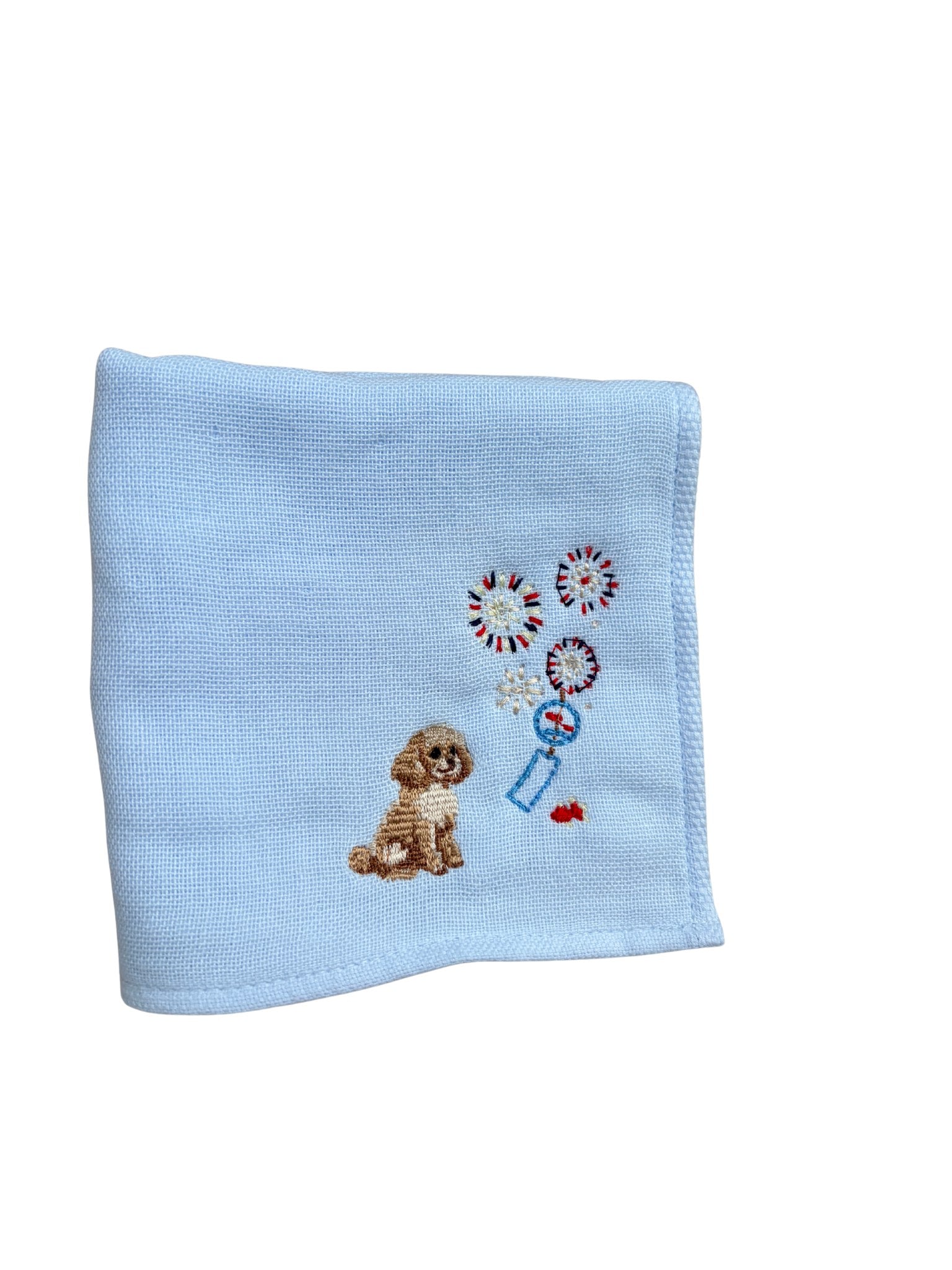 トイプードルの花火刺繡ハンカチ
