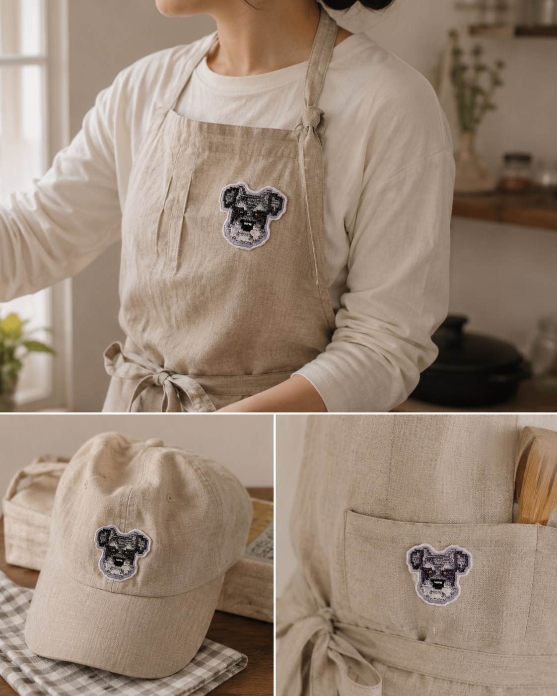 エプロンや帽子に刺繡ワッペン