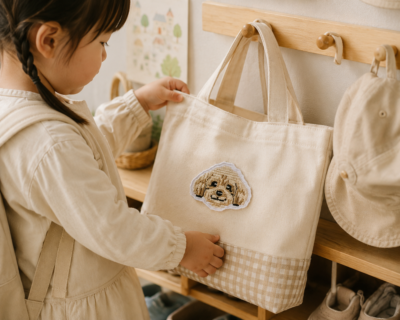 子どもの通園バッグに刺繡ワッペン
